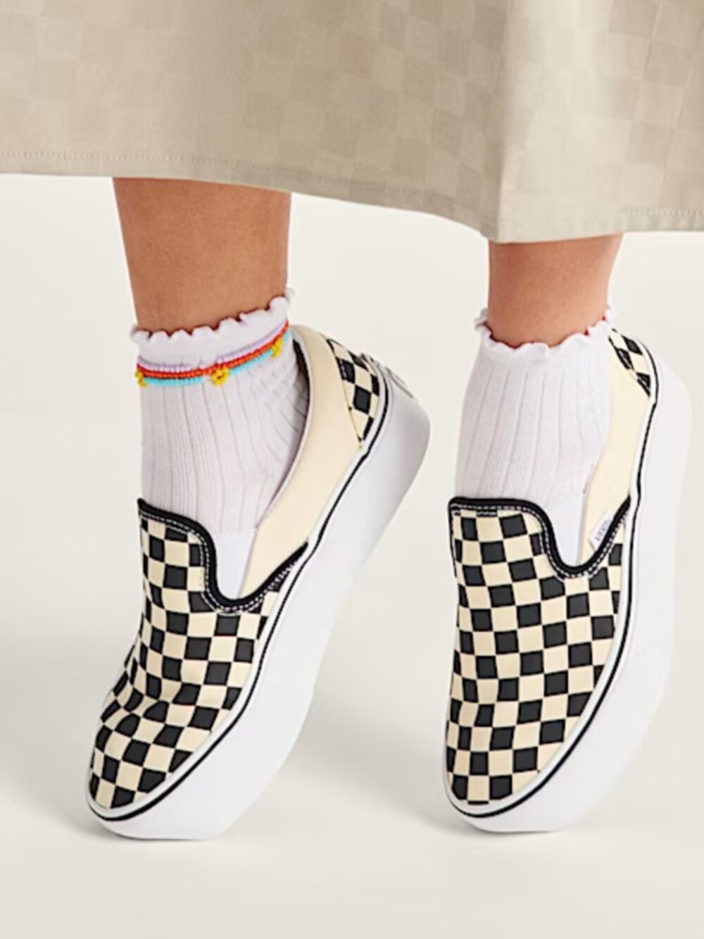 Vans Checkerboard Lace-Up Sneakers -Classic Slip-On Stackform Checkerboard Shoes - Picture 4 of 10
